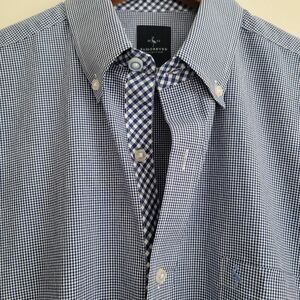 Tailorbyrd Blue White Plaid Button Down Short Sleeve Shirt Size L Coastal Prep